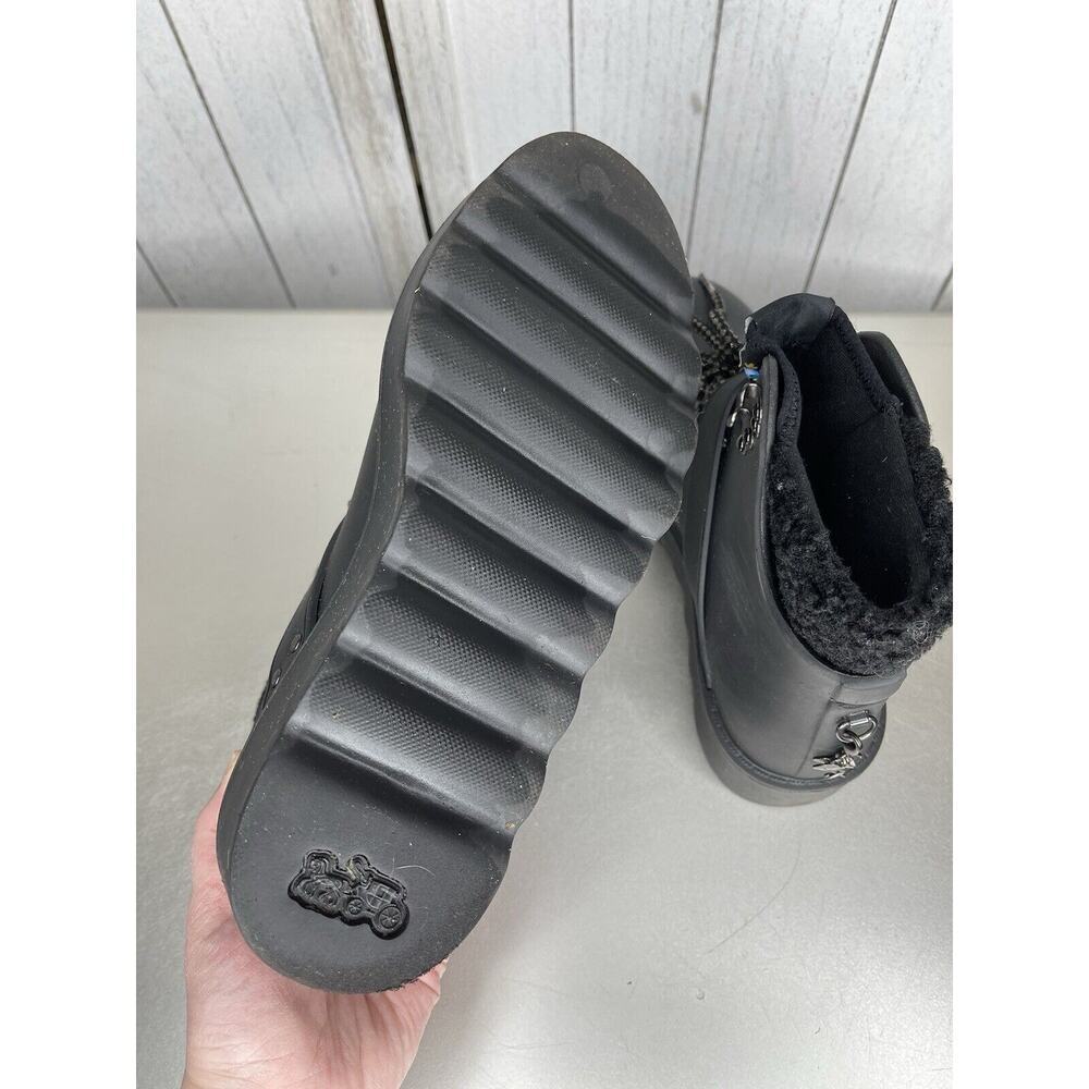 Coach Urban Hiker Women Boots Rubber Rain Boot Shearling Size 6 Black W/ Charm - Picture 5 of 6